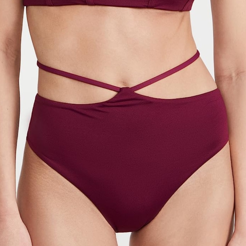 NWT Agua Bendita Women's Safire‎ Leva Burgundy Bikini Bottoms Waist Strap Belt